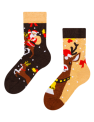 Весели детски чорапи Северен елен и Дядо Коледа